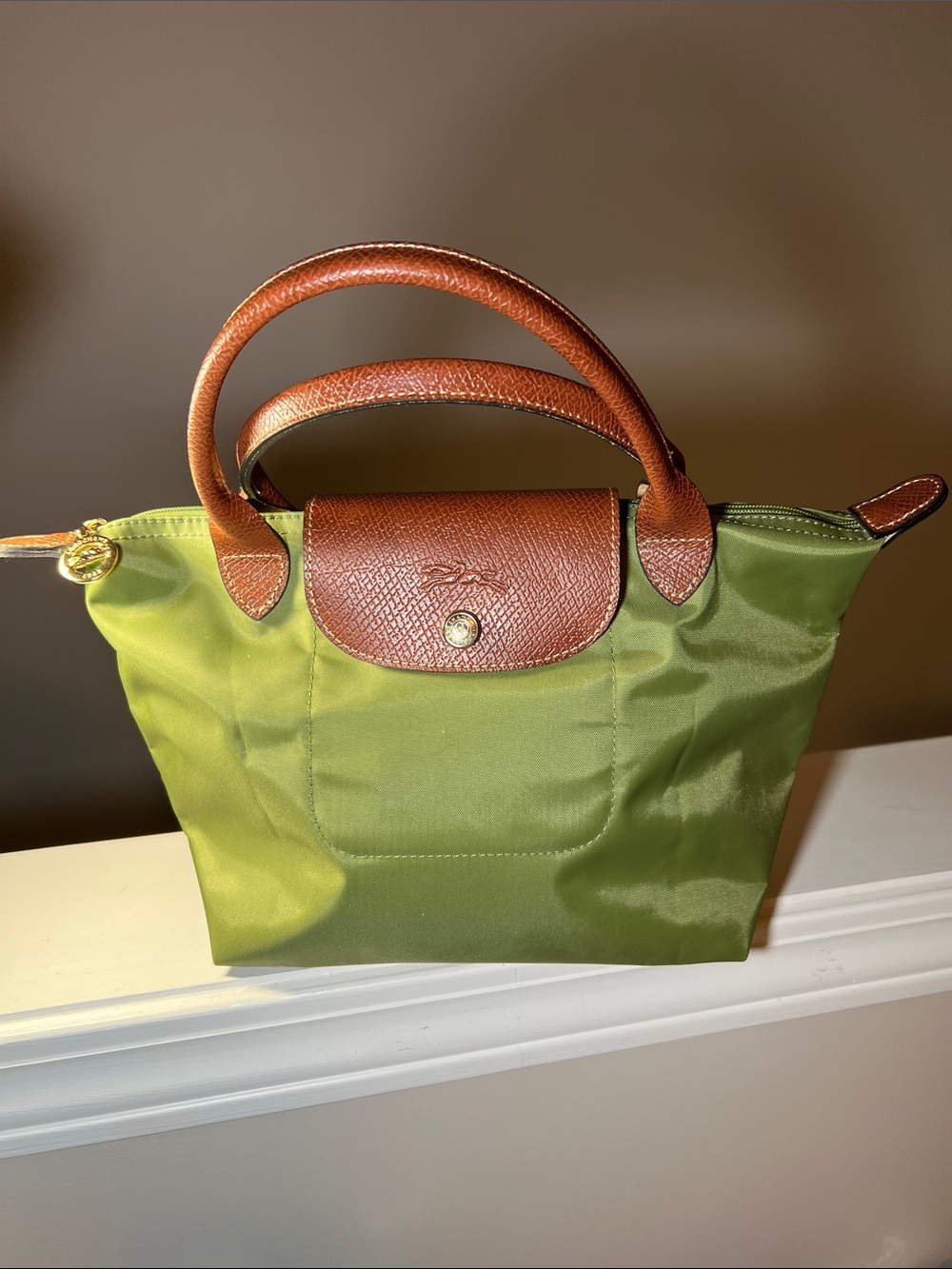 NWOT Longchamp Le Pliage Original Small Top Handle Bag - Olive Green